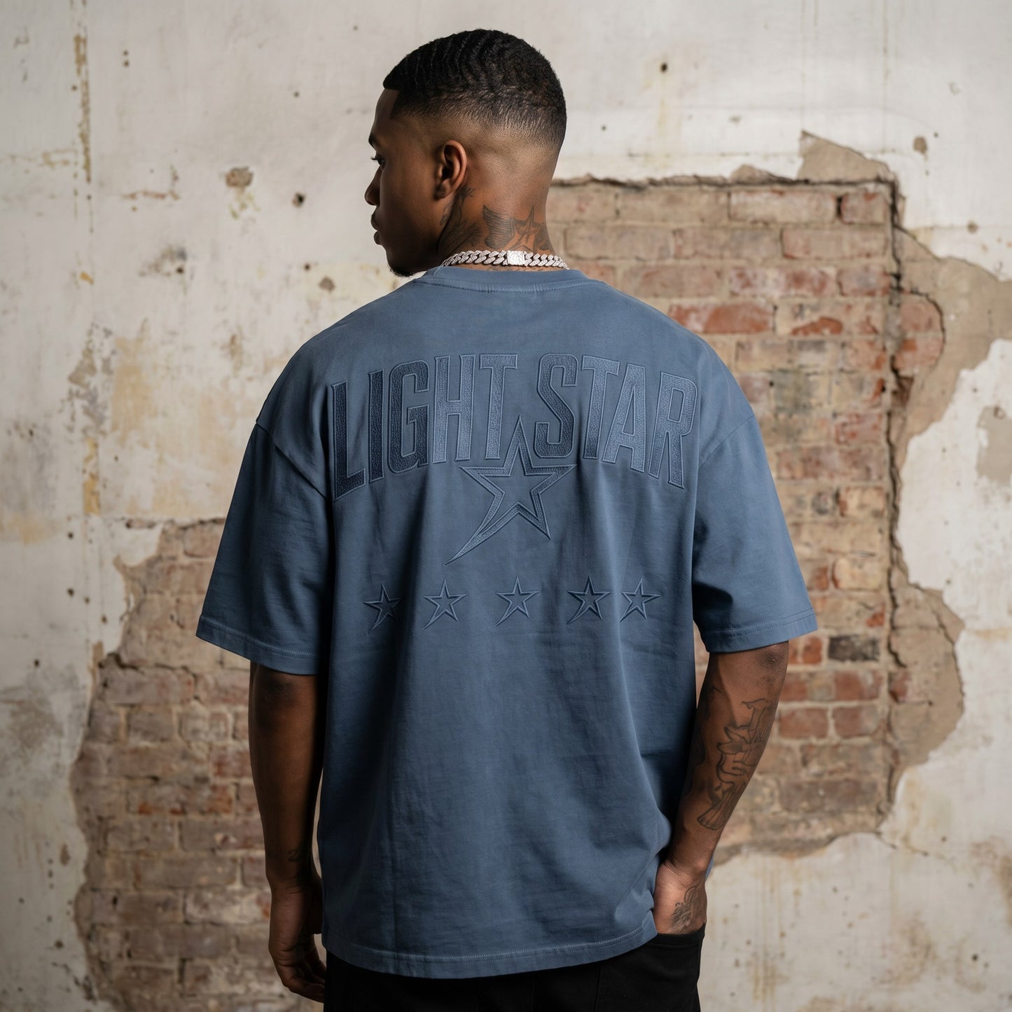 Tonal Embroidery Heavy Tee Slate Blue back