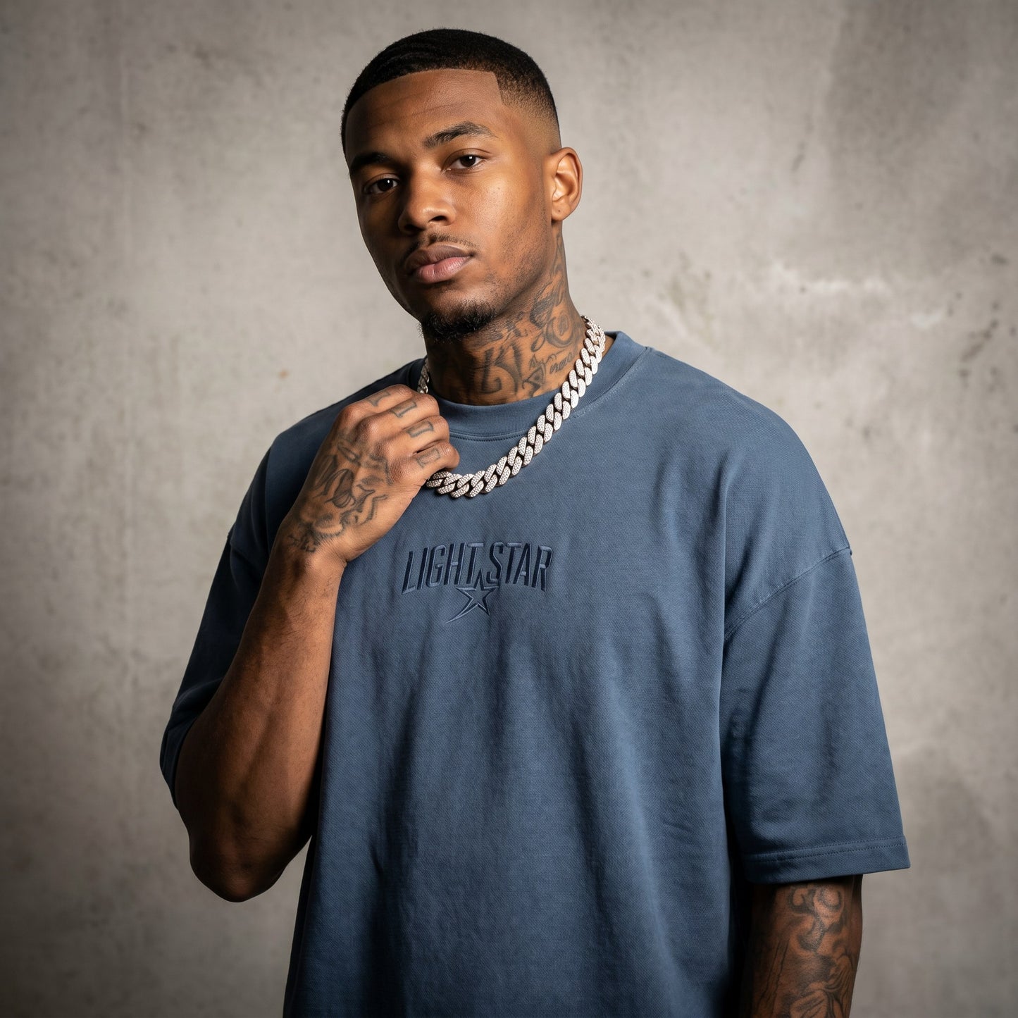 Tonal Embroidery Heavy Tee Slate Blue front