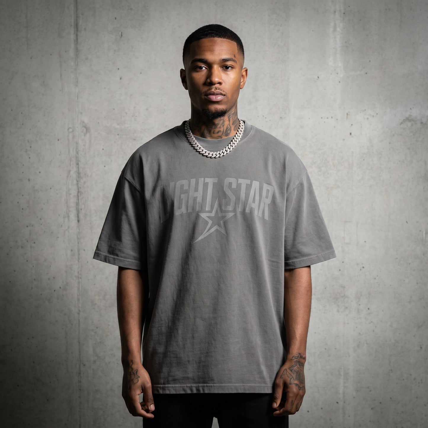 Tonal Star Heavy Tee Cement Grey front