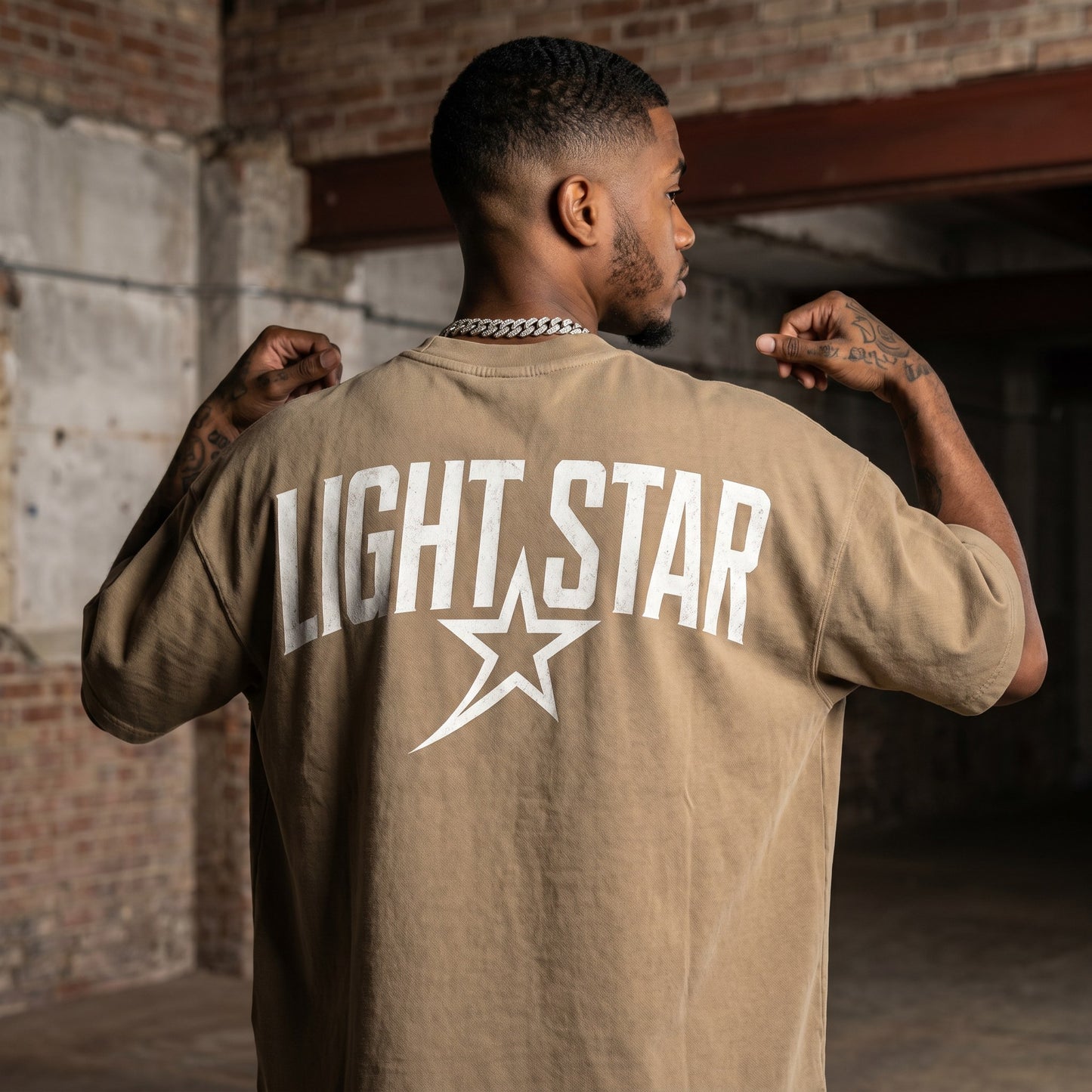 Tonal Star Heavy Tee Stone Khaki back