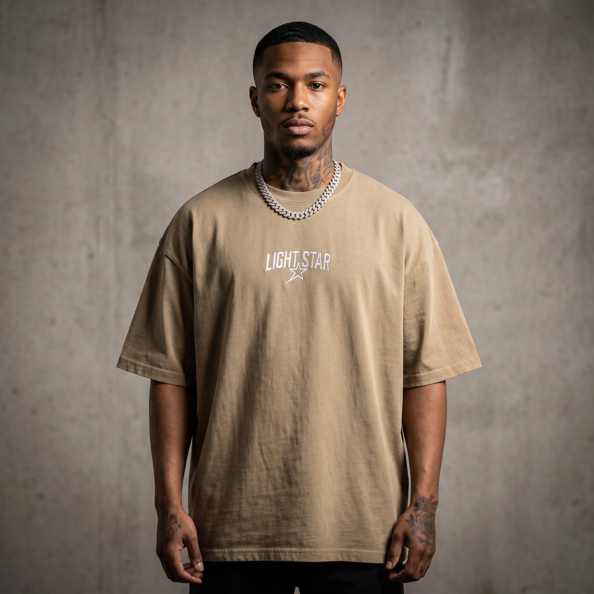 Tonal Star Heavy Tee Stone Khaki front