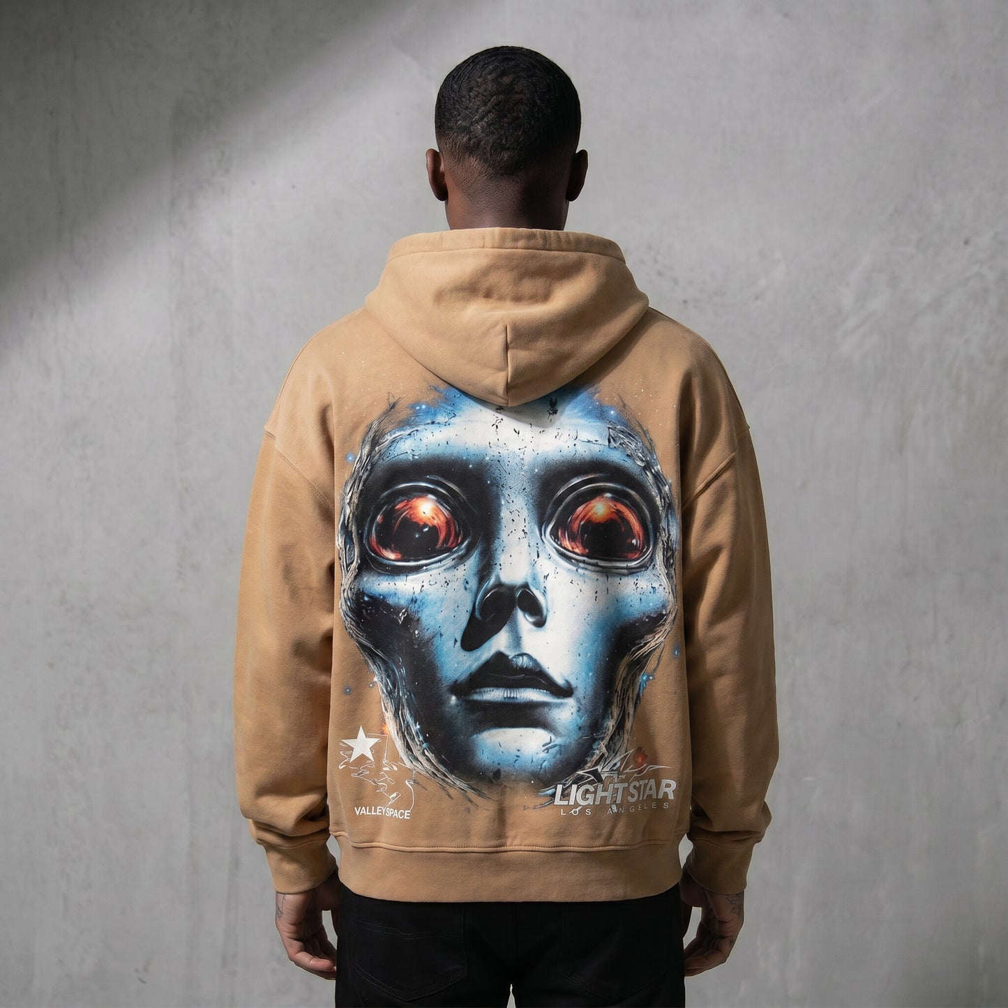 Valley Space Alien Zip Hoodie (Full Print) Desert Sand back