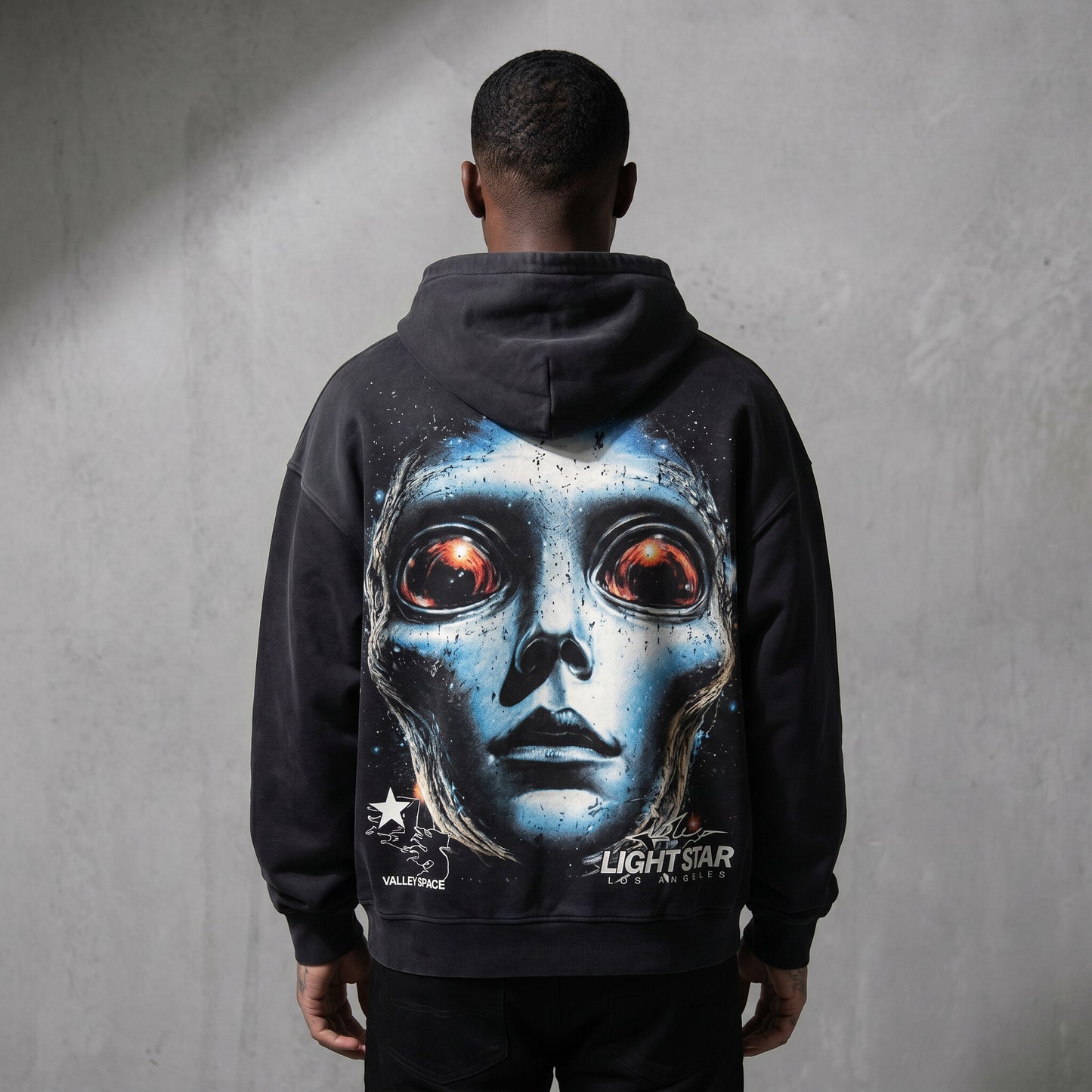 Valley Space Alien Zip Hoodie (Full Print) Vintage Black back
