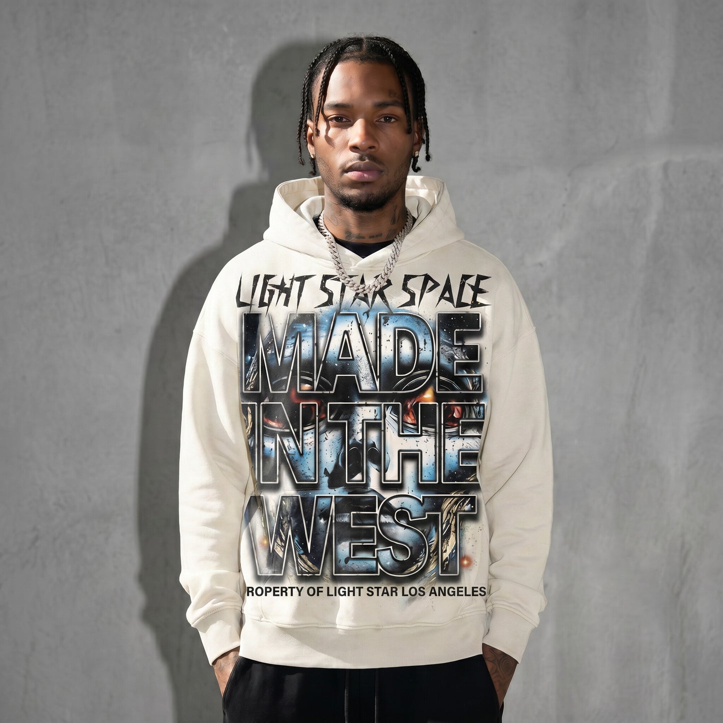 Made In The West Hoodie (Full Print) Bone White front