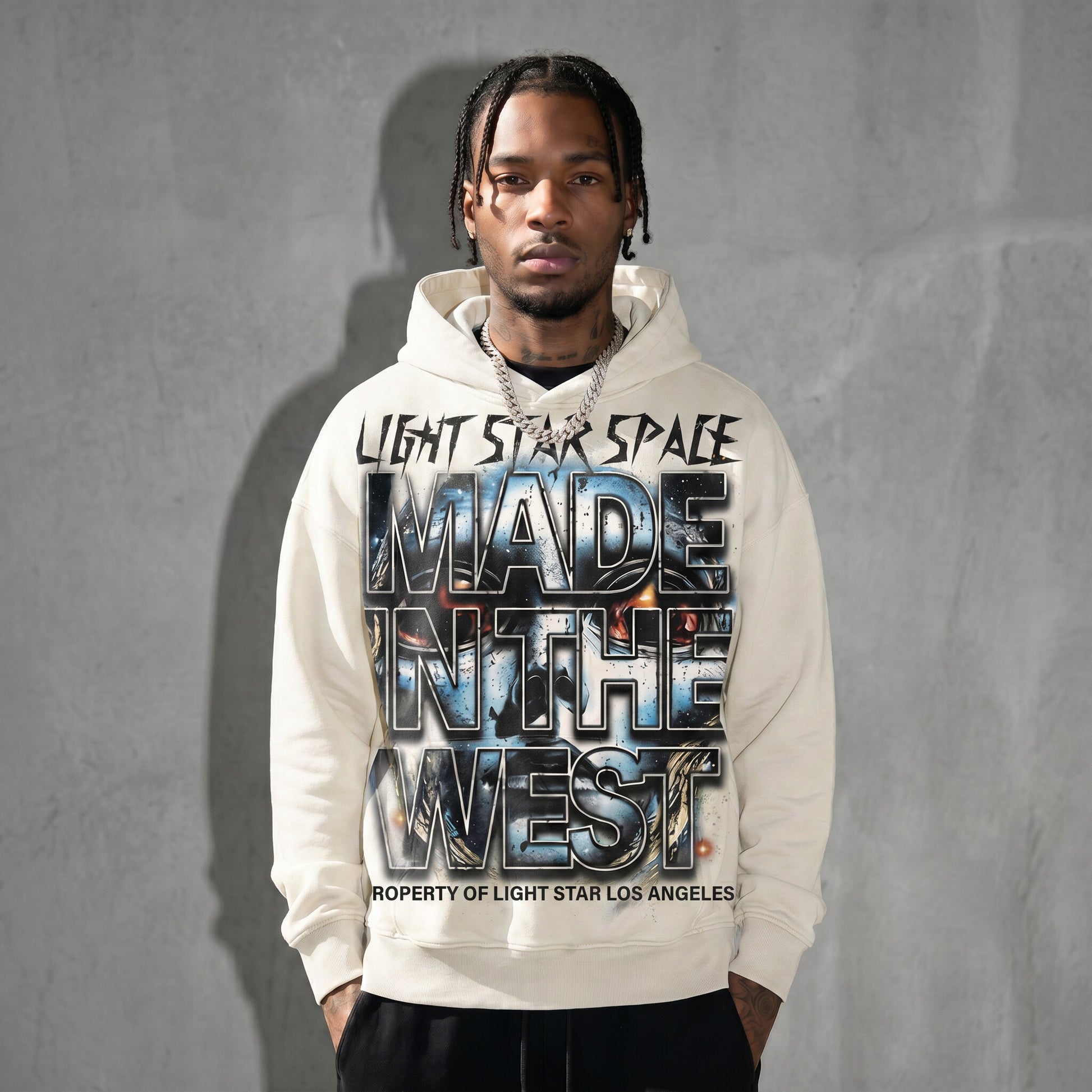 Made In The West Hoodie (Full Print) Bone White front