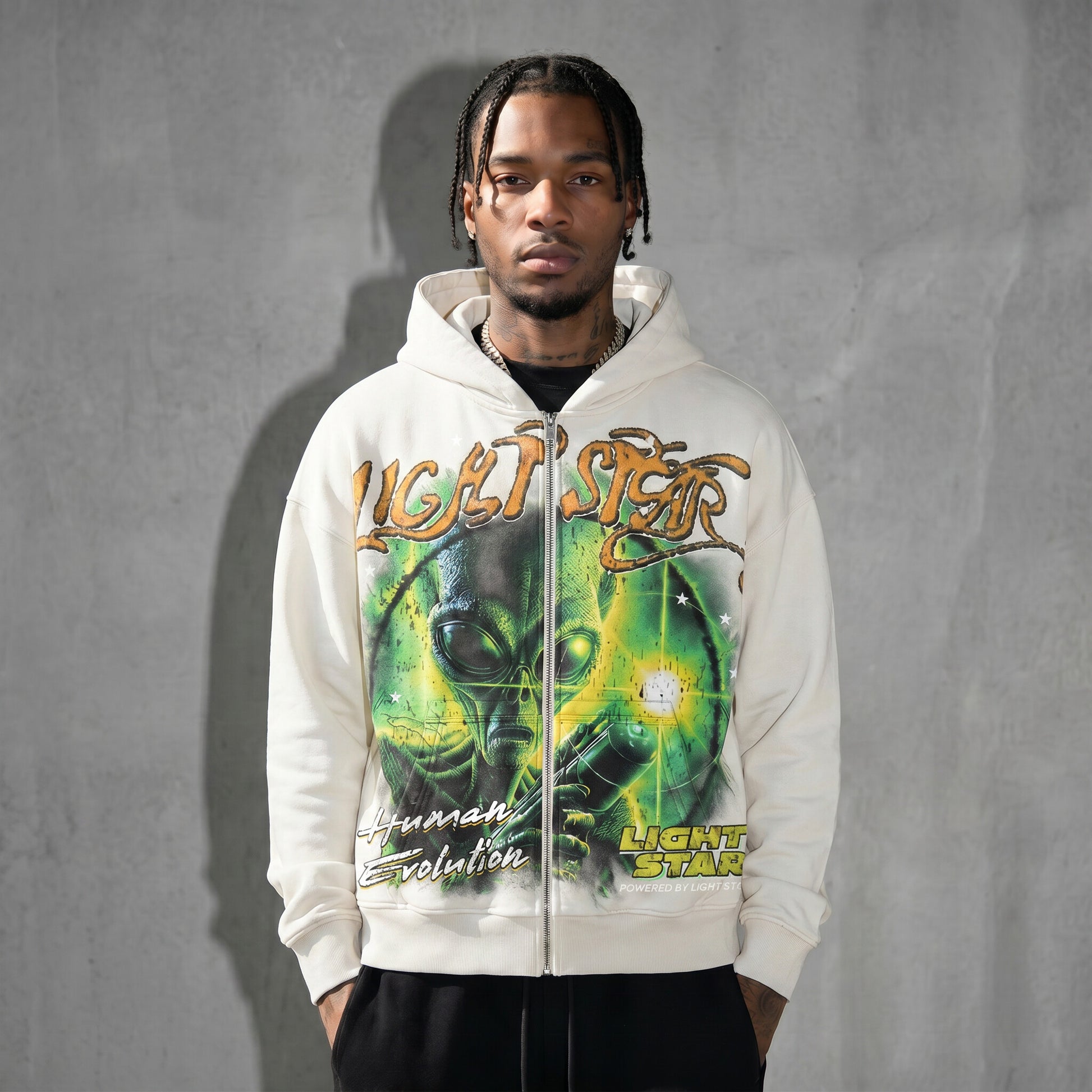 See The Distruction Zip Hoodie Bone White front