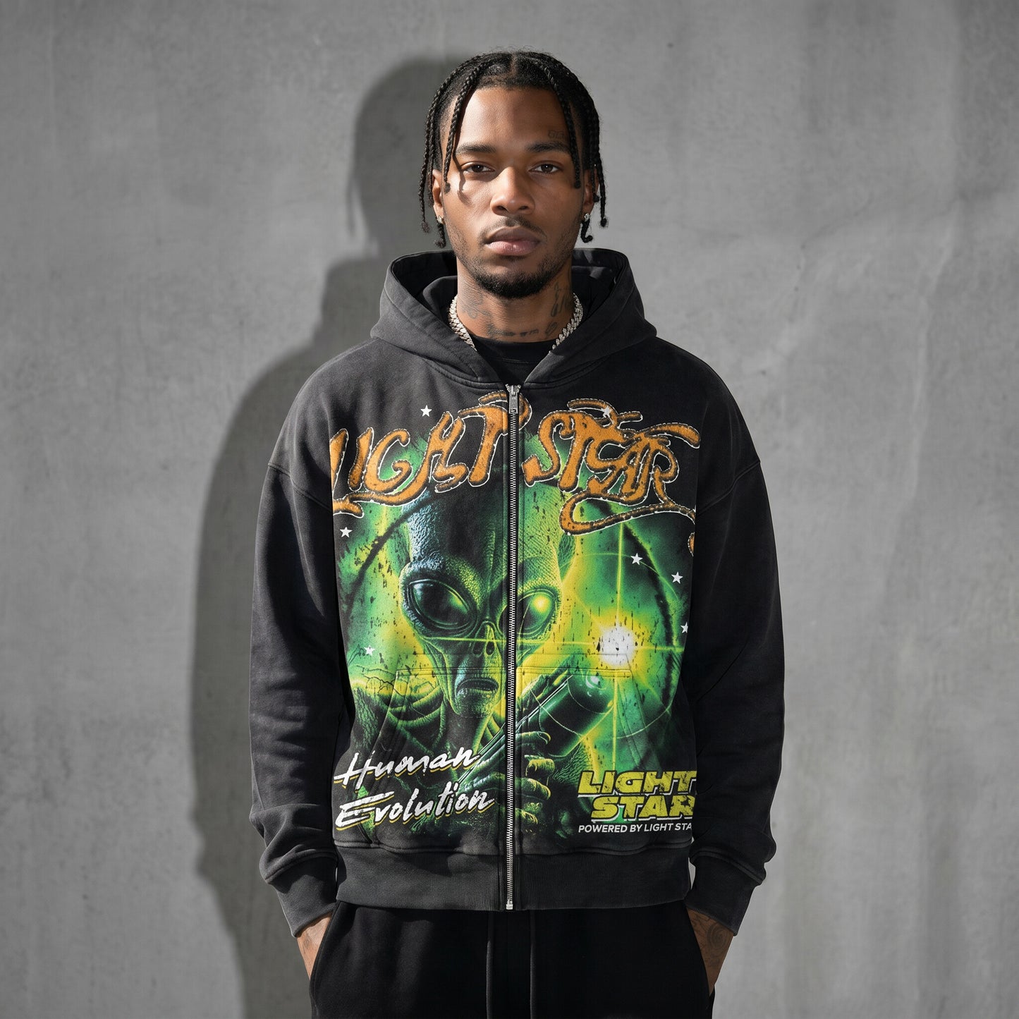See The Distruction Zip Hoodie Vintage Black front