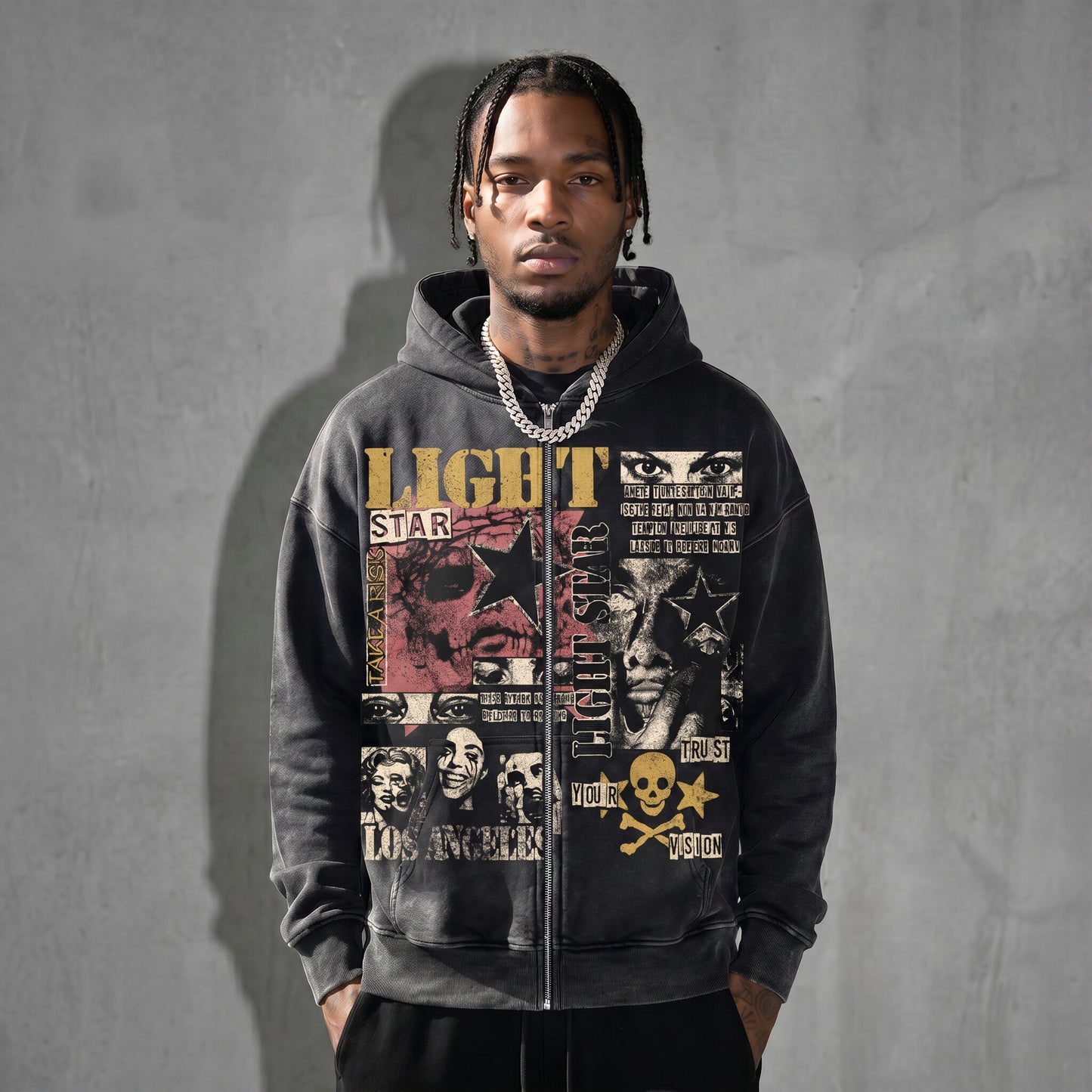 Trust Your Vision Zip Hoodie Washed Black front