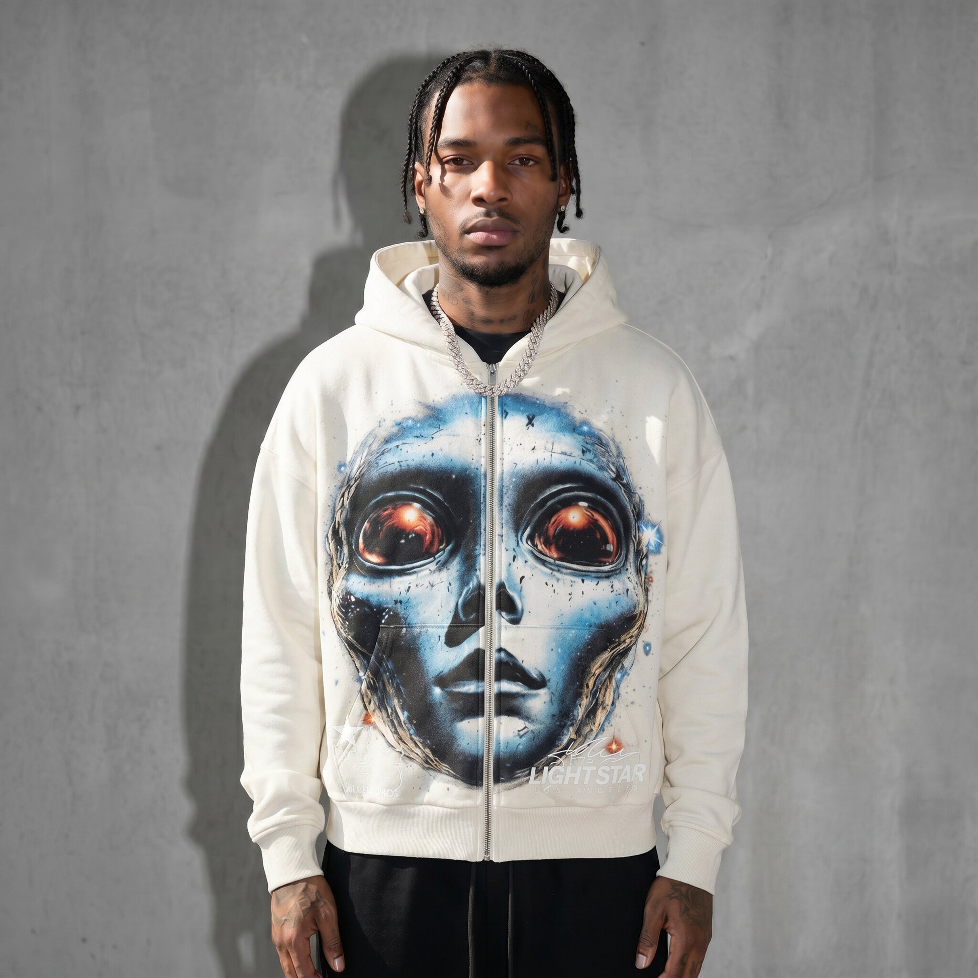 Valley Space Alien Zip Hoodie Bone White front