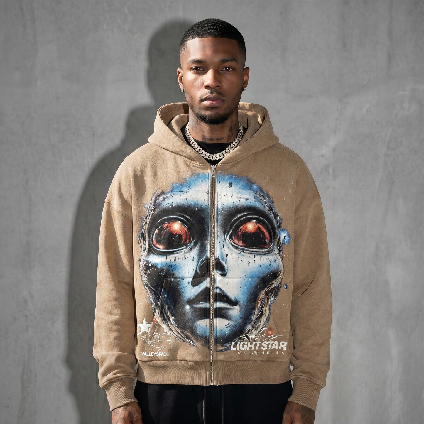 Valley Space Alien Zip Hoodie Desert Sand front
