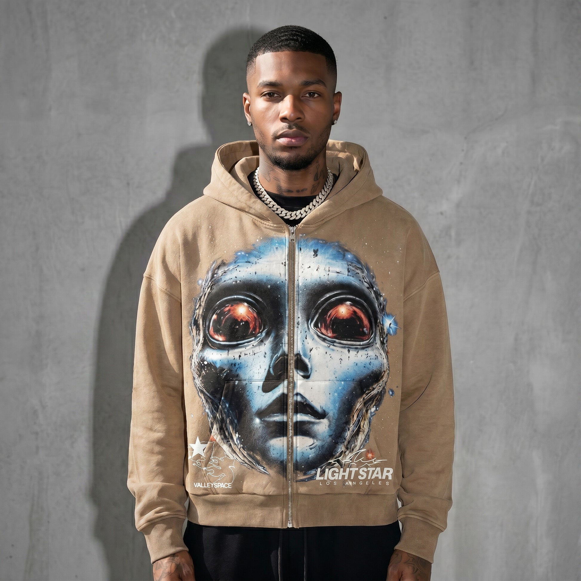 Valley Space Alien Zip Hoodie Desert Sand front