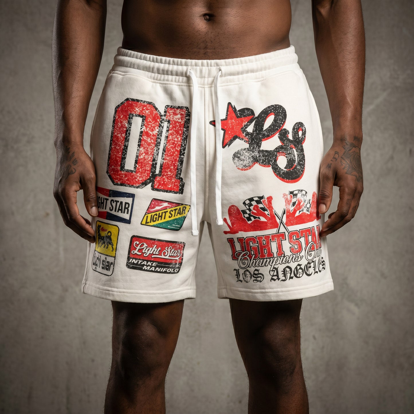 Champions Only Racing Shorts Vintage White front