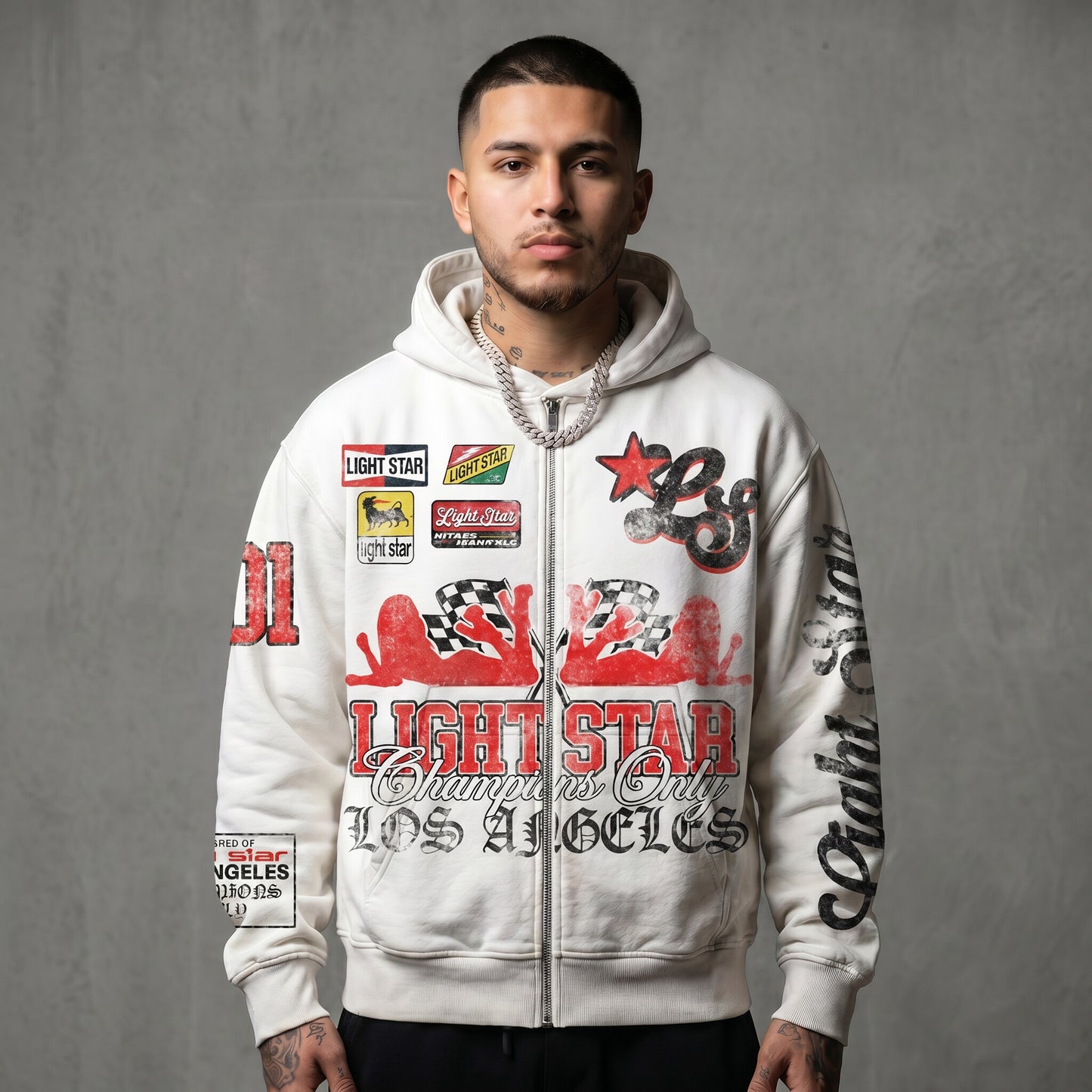 Champions Only Racing Zip Hoodie Bone White front