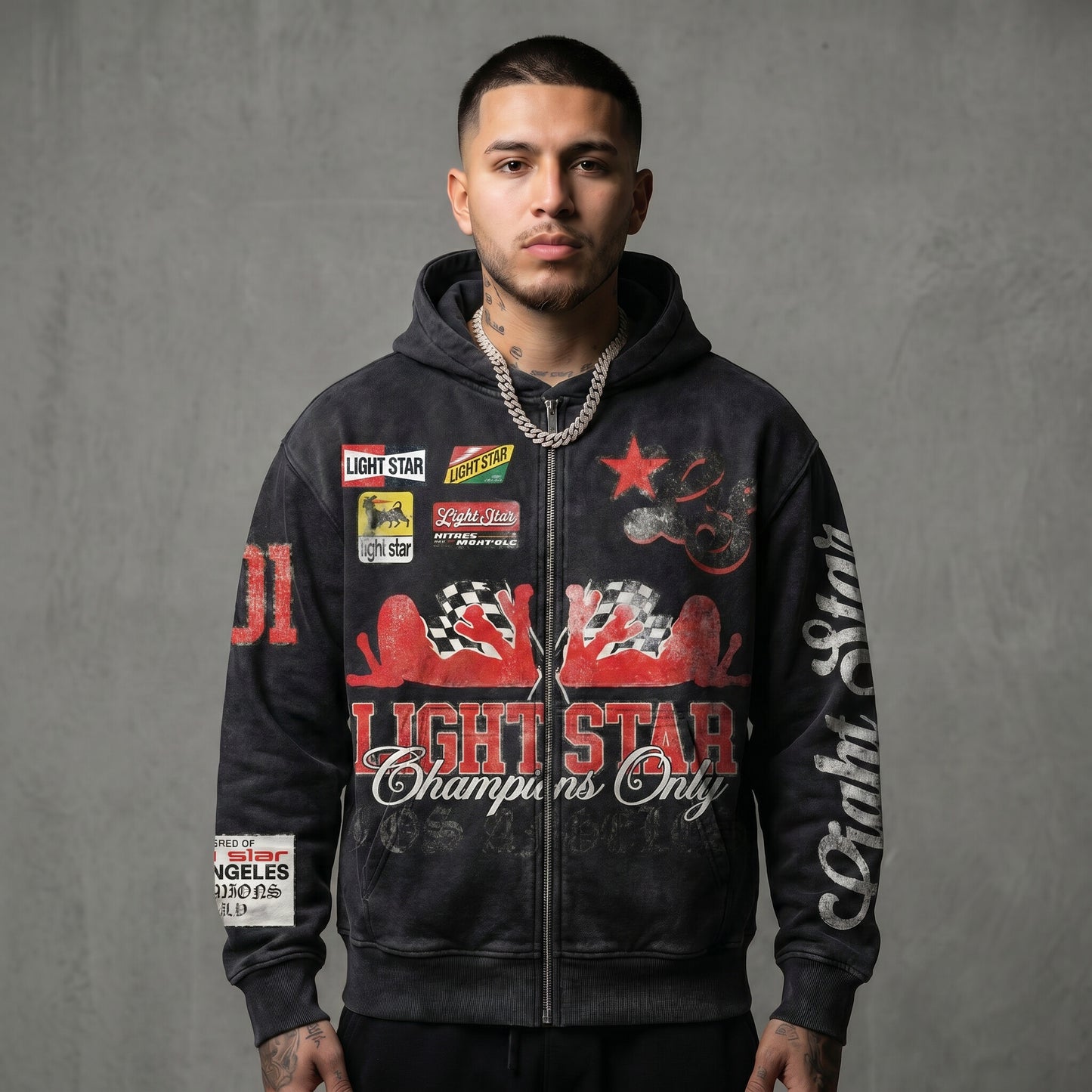 Champions Only Racing Zip Hoodie Vintage Black front