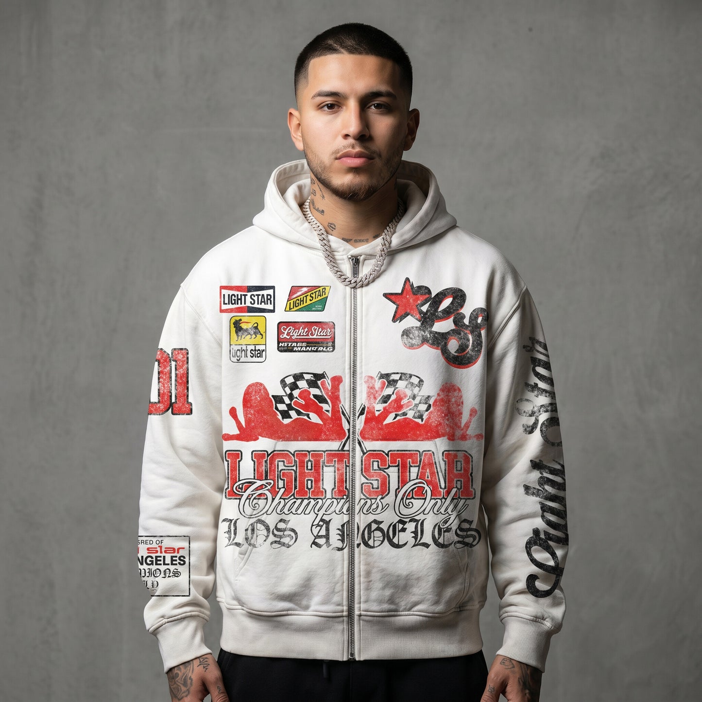 Champions Only Racing Zip Hoodie Vintage White front