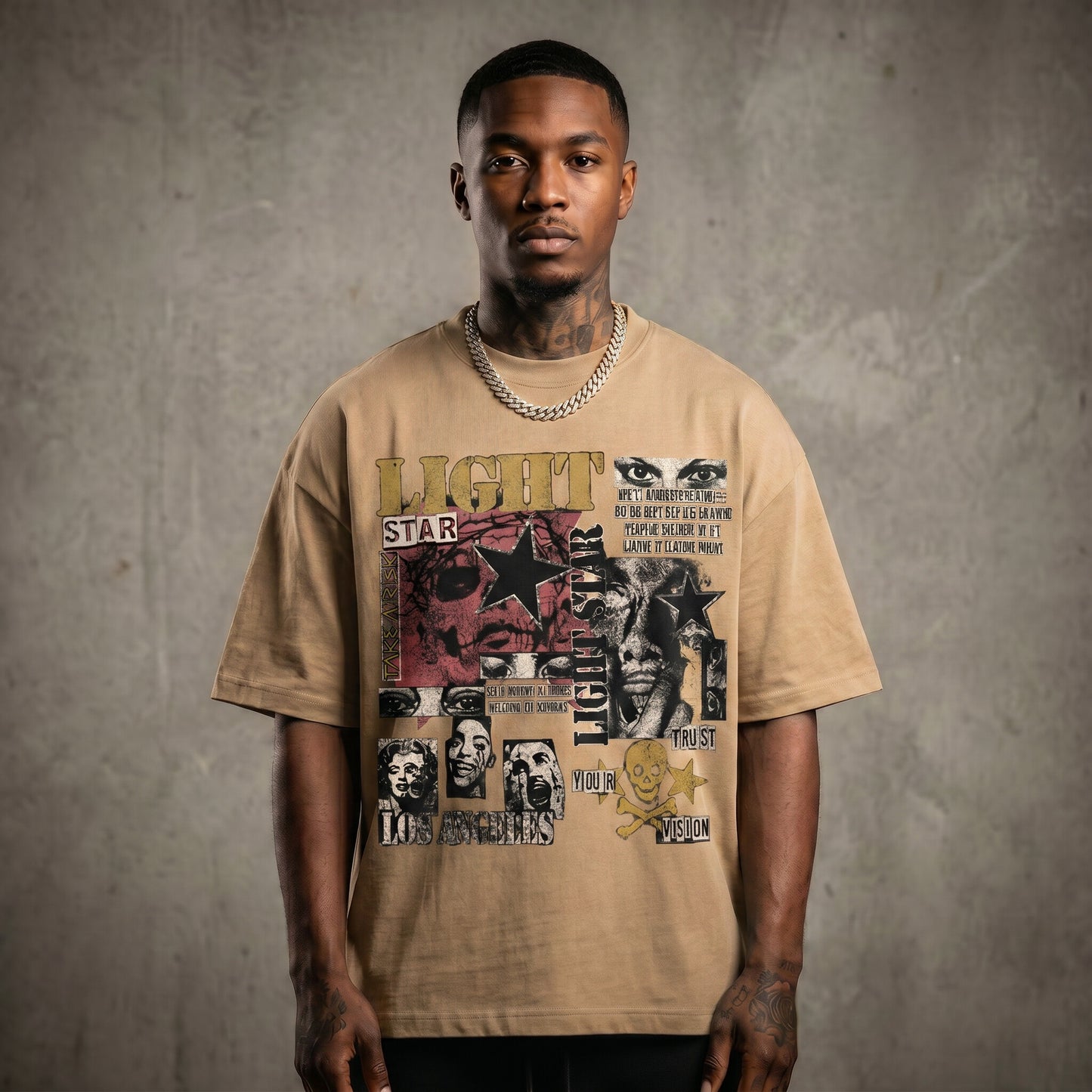 Light Star Collage Heavy Tee Desert Sand front