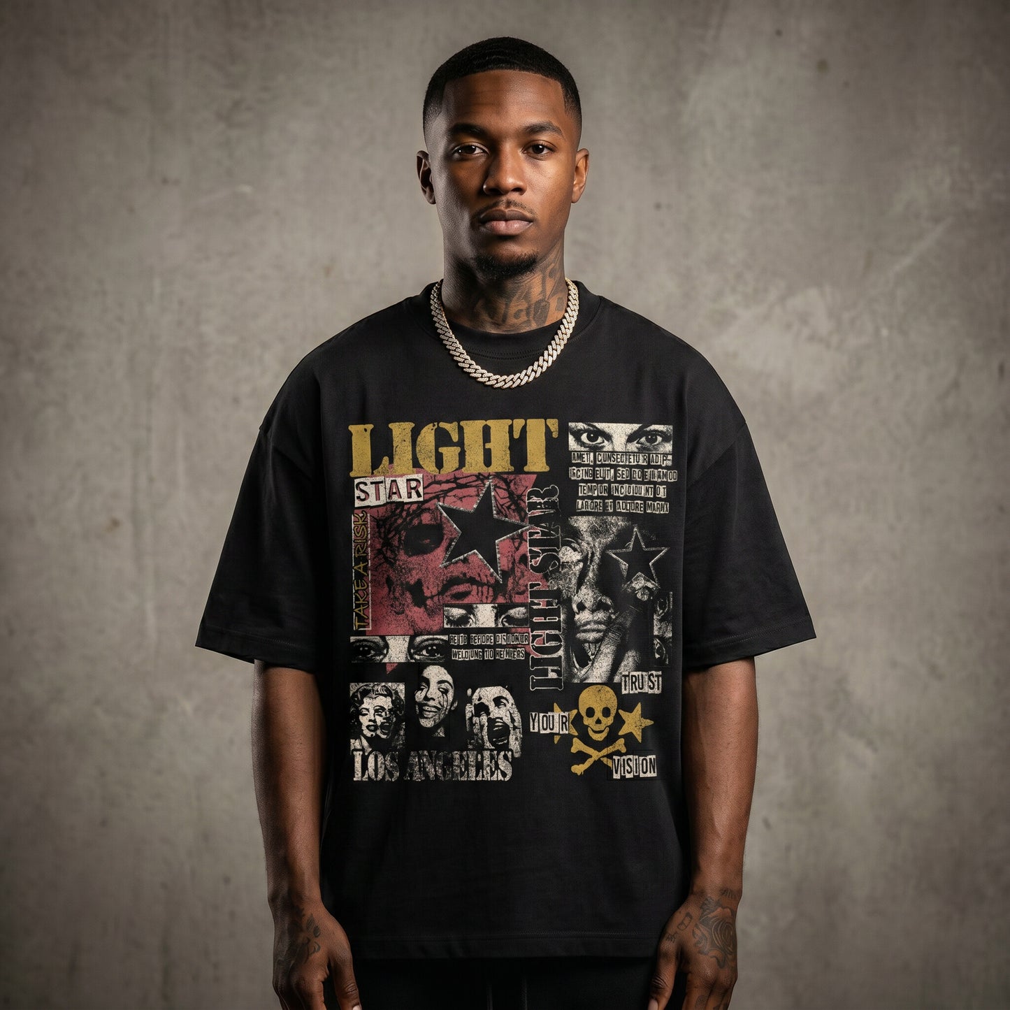 Light Star Collage Heavy Tee Vintage Black front