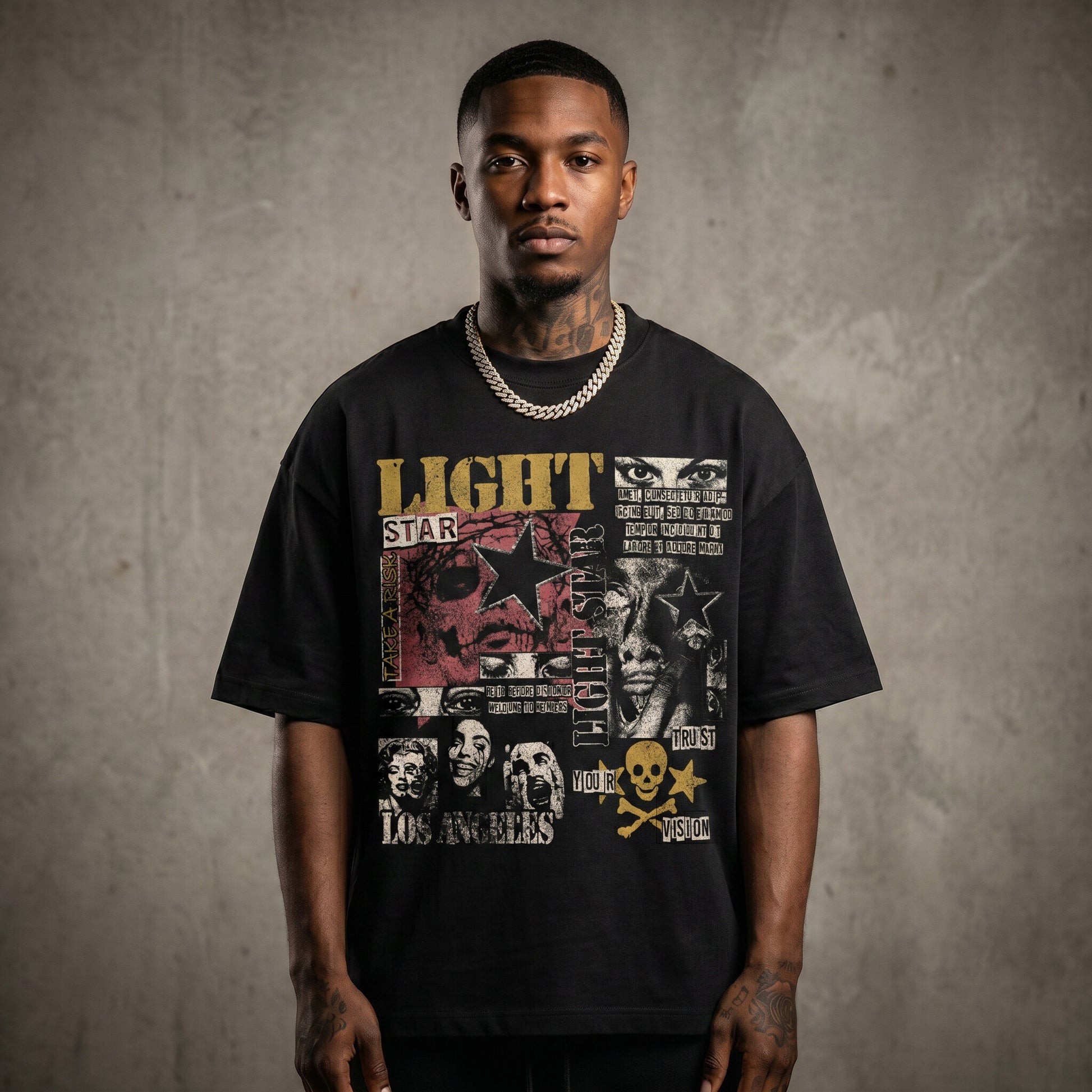 Light Star Collage Heavy Tee Vintage Black front