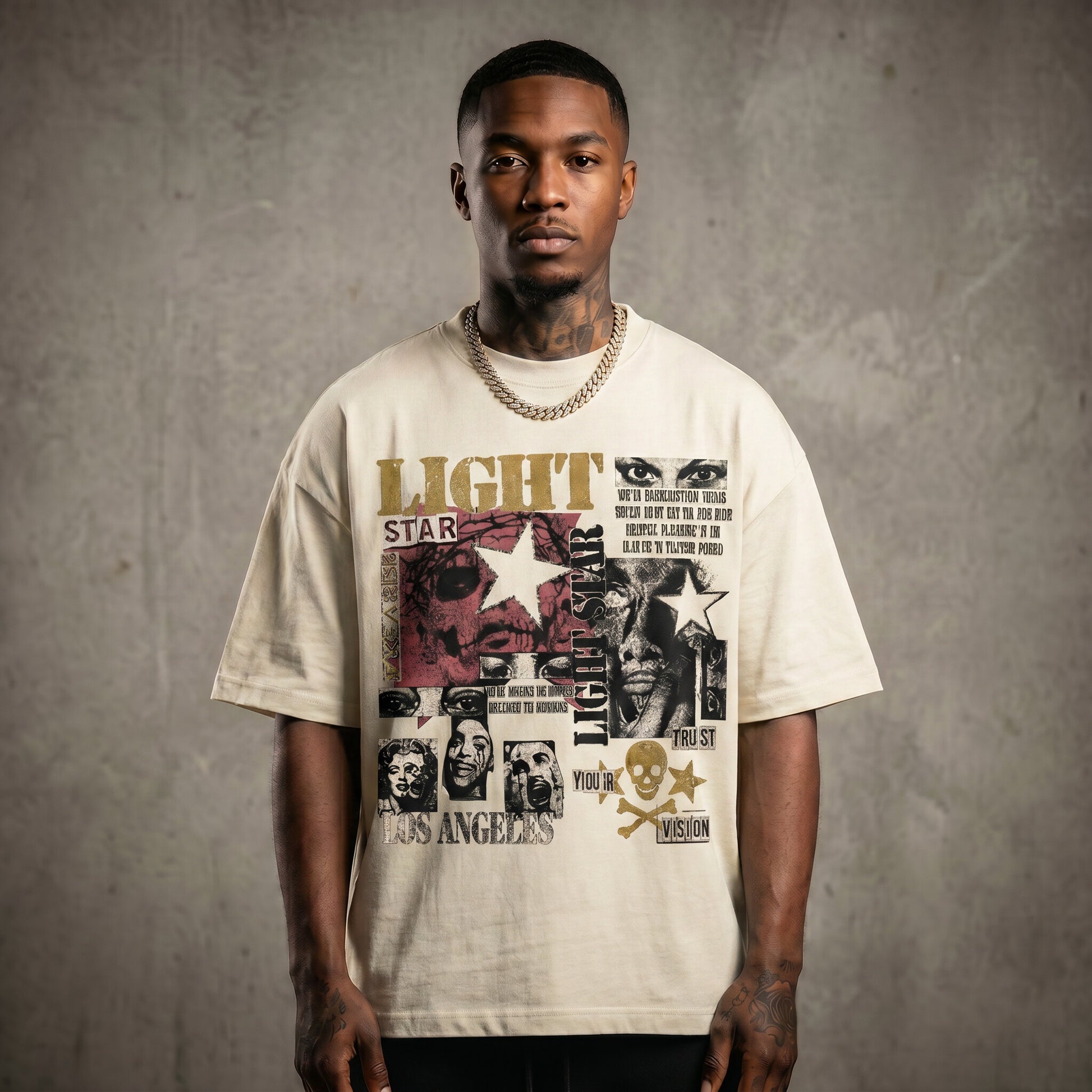 Light Star Collage Heavy Tee Vintage White front