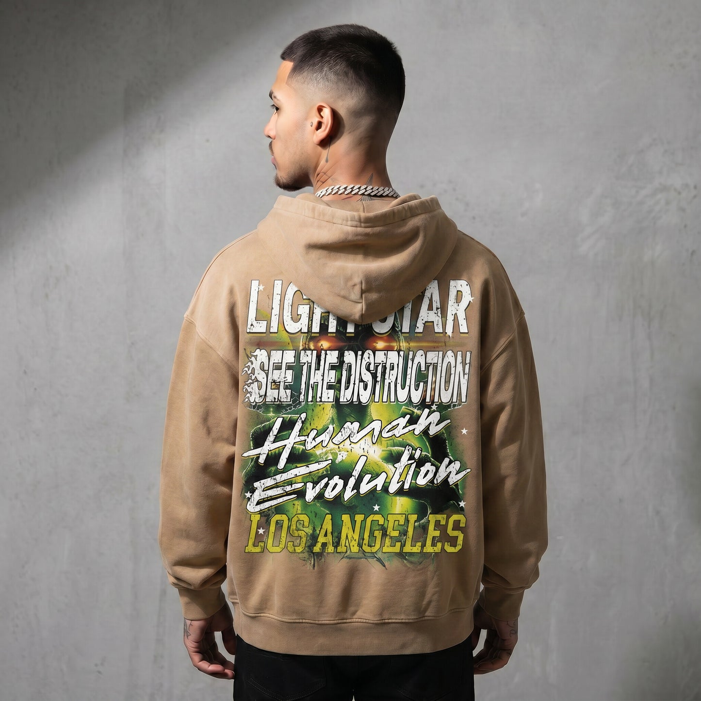 See The Distruction Hoodie Desert Sand back