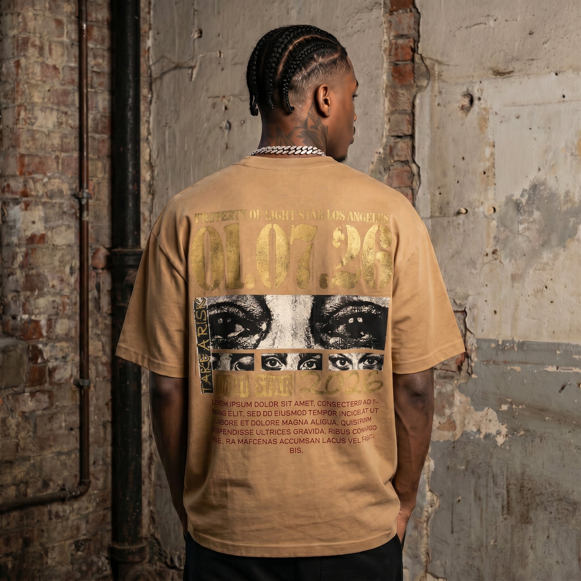 01.07.26 Eyes Heavy Tee Desert Sand back