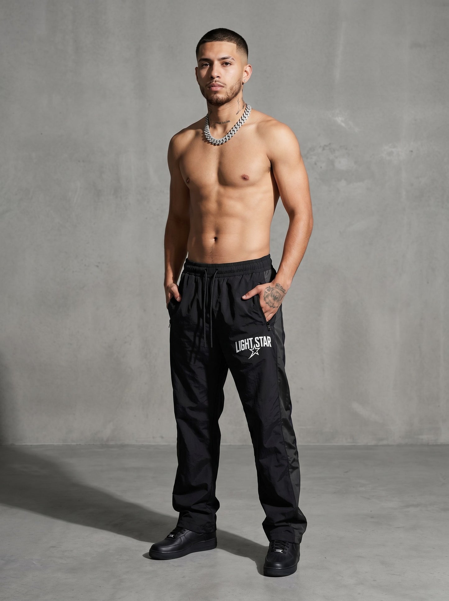 Contrast Panel Nylon Track Pant All Black