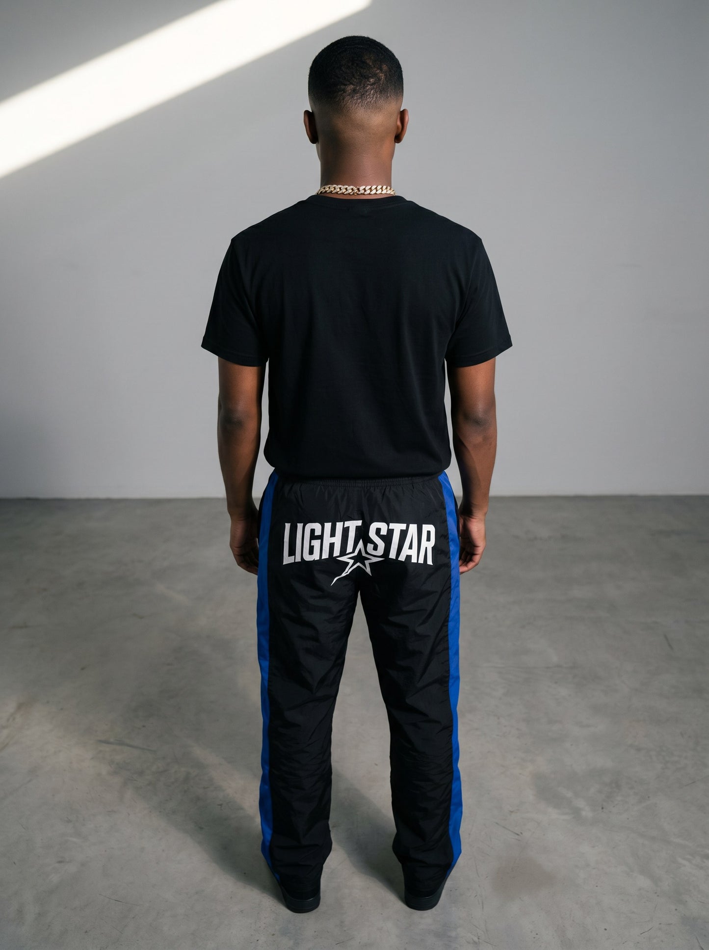 Contrast Panel Nylon Track Pant Black/Royal Blue