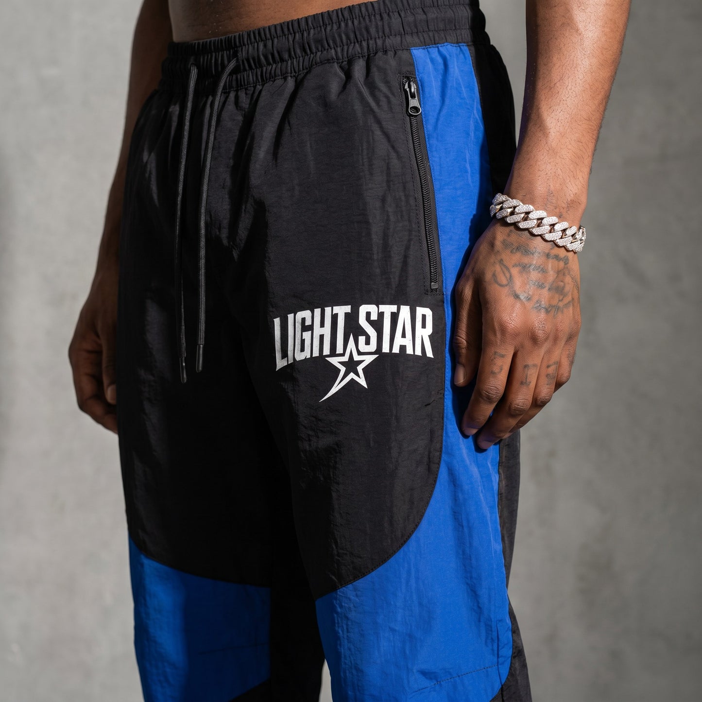 Contrast Panel Nylon Track Pant Black/Royal Blue