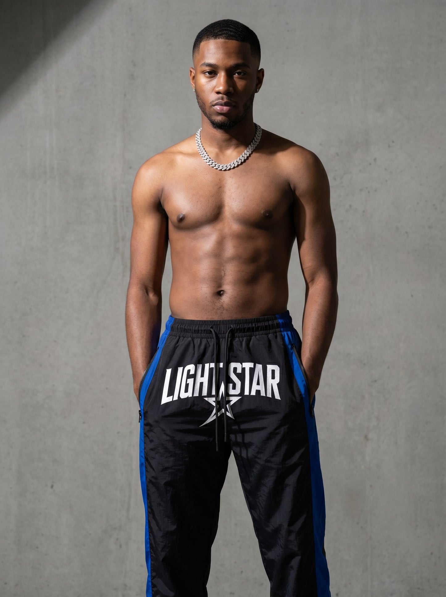 Contrast Panel Nylon Track Pant Black/Royal Blue