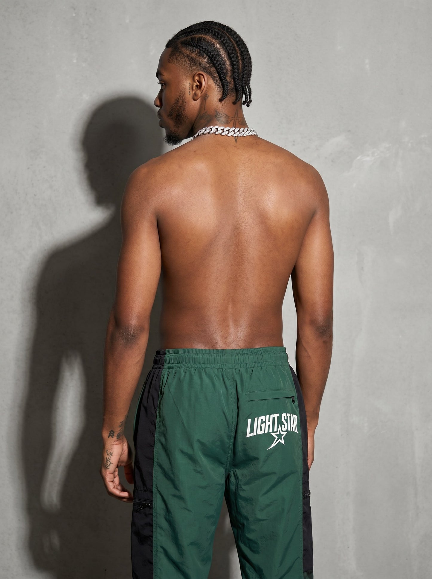 Contrast Panel Nylon Track Pant Forest/Black