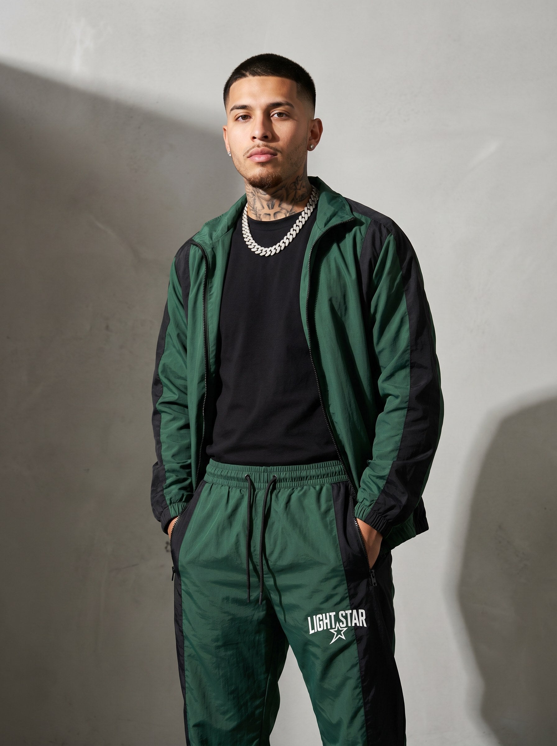 Contrast Panel Nylon Track Pant Forest/Black
