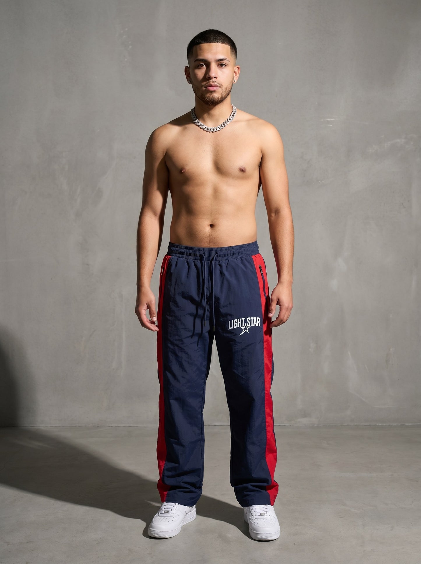 Contrast Panel Nylon Track Pant Navy/Red