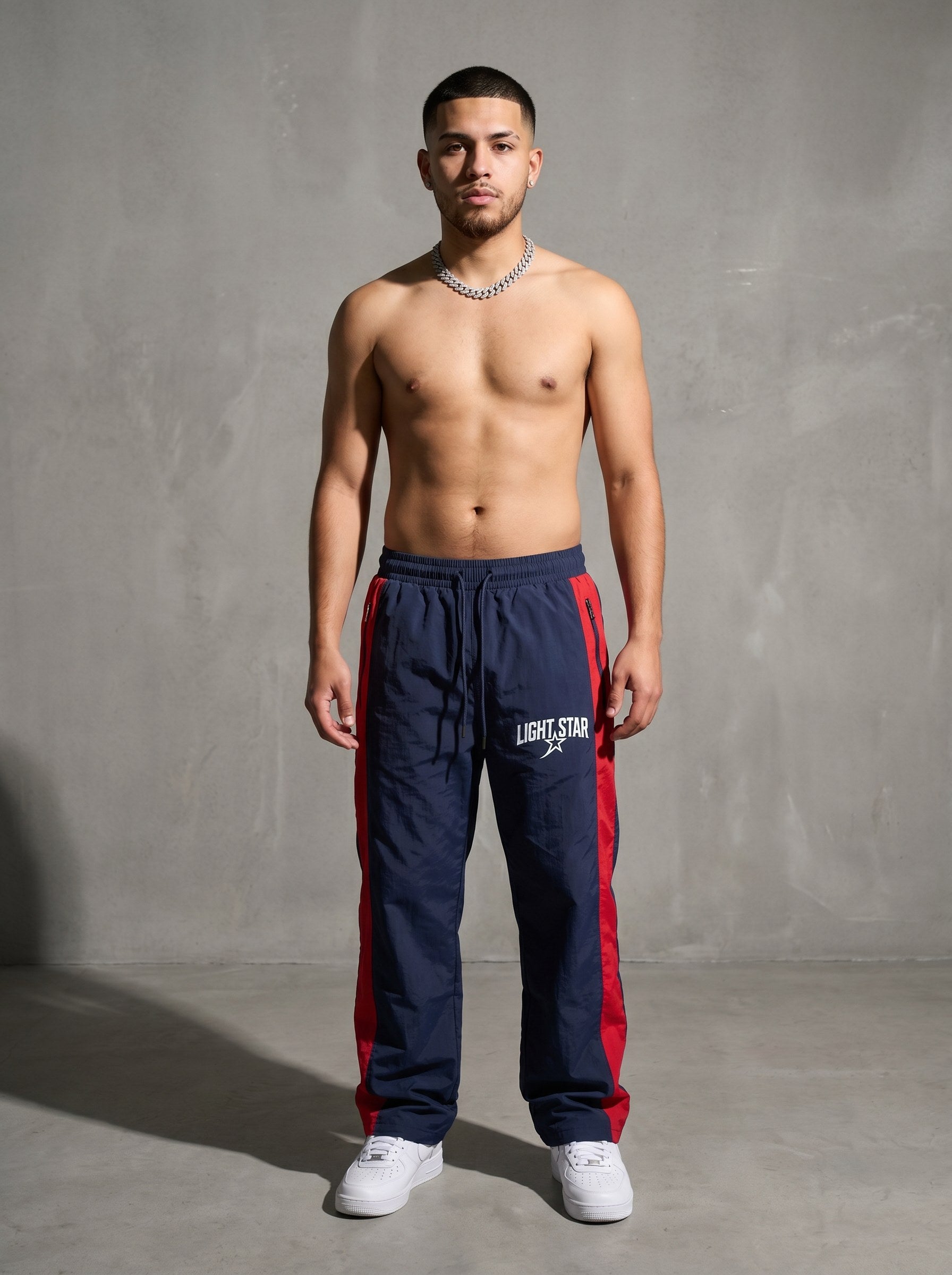 Contrast Panel Nylon Track Pant Navy/Red