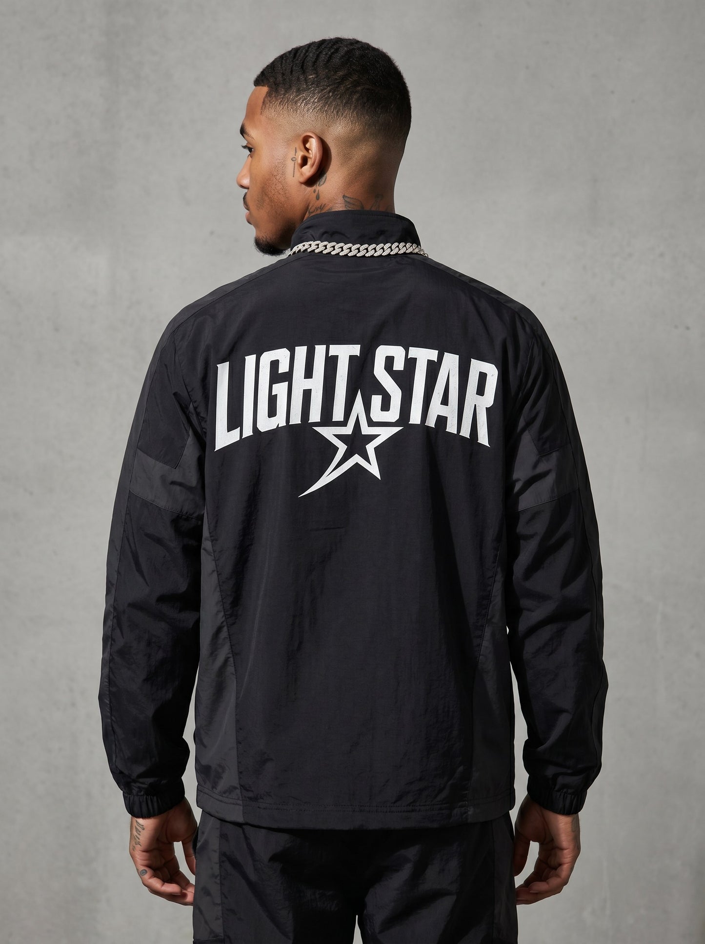 Contrast Panel Nylon Tracksuit Jacket All Black