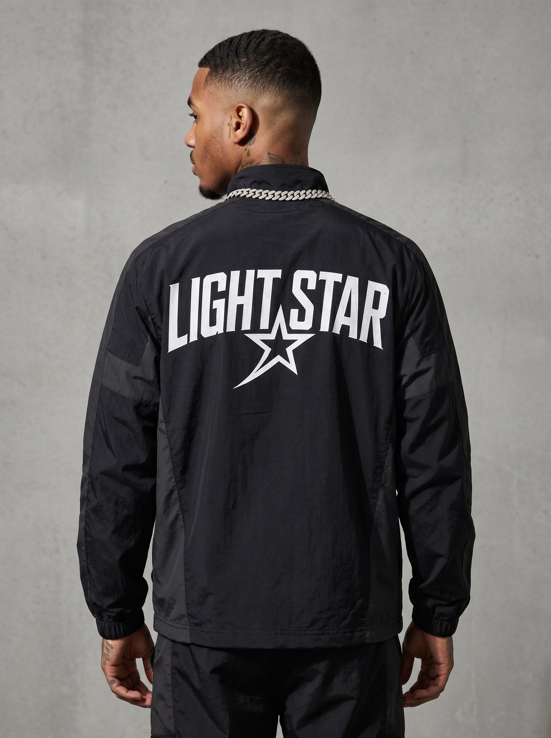 Contrast Panel Nylon Tracksuit Jacket All Black