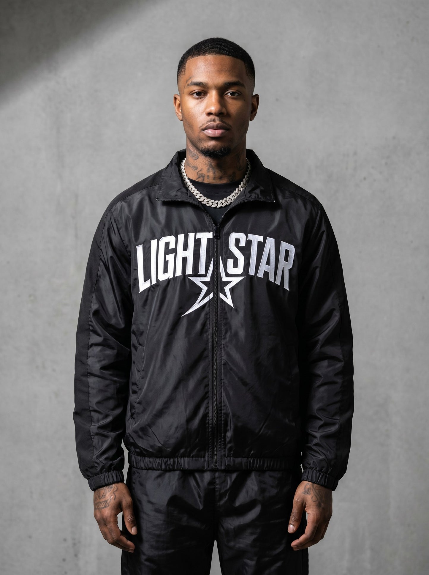 Contrast Panel Nylon Tracksuit Jacket All Black