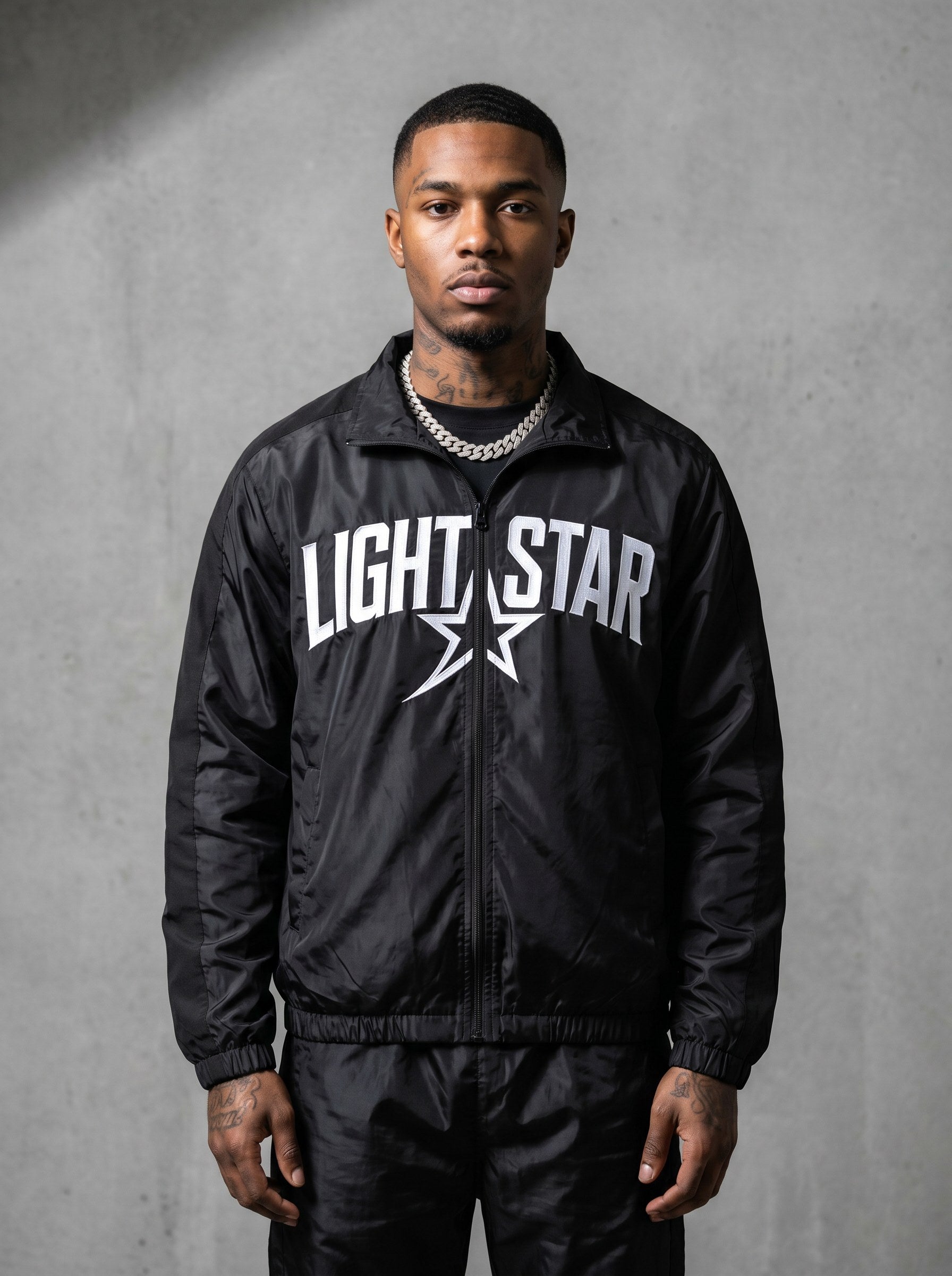 Contrast Panel Nylon Tracksuit Jacket All Black