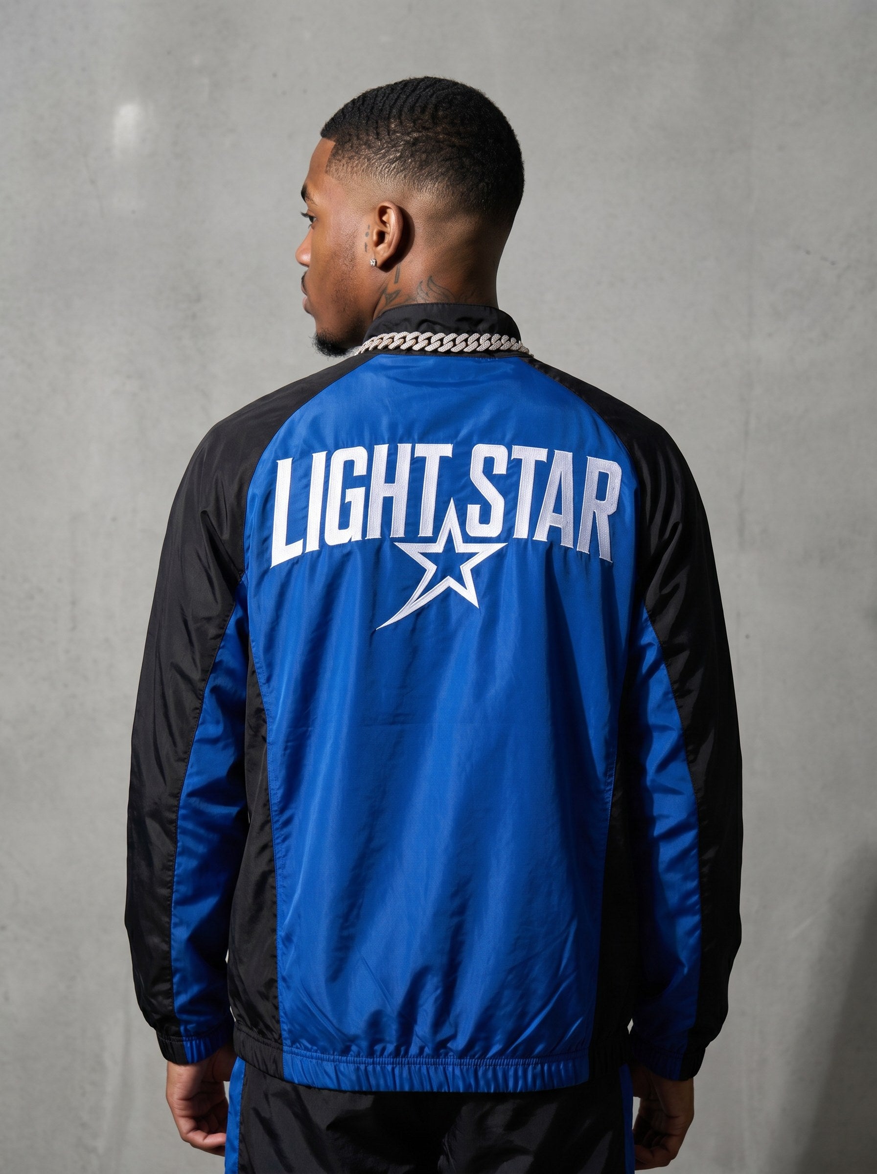 Contrast Panel Nylon Tracksuit Jacket Black/Royal Blue