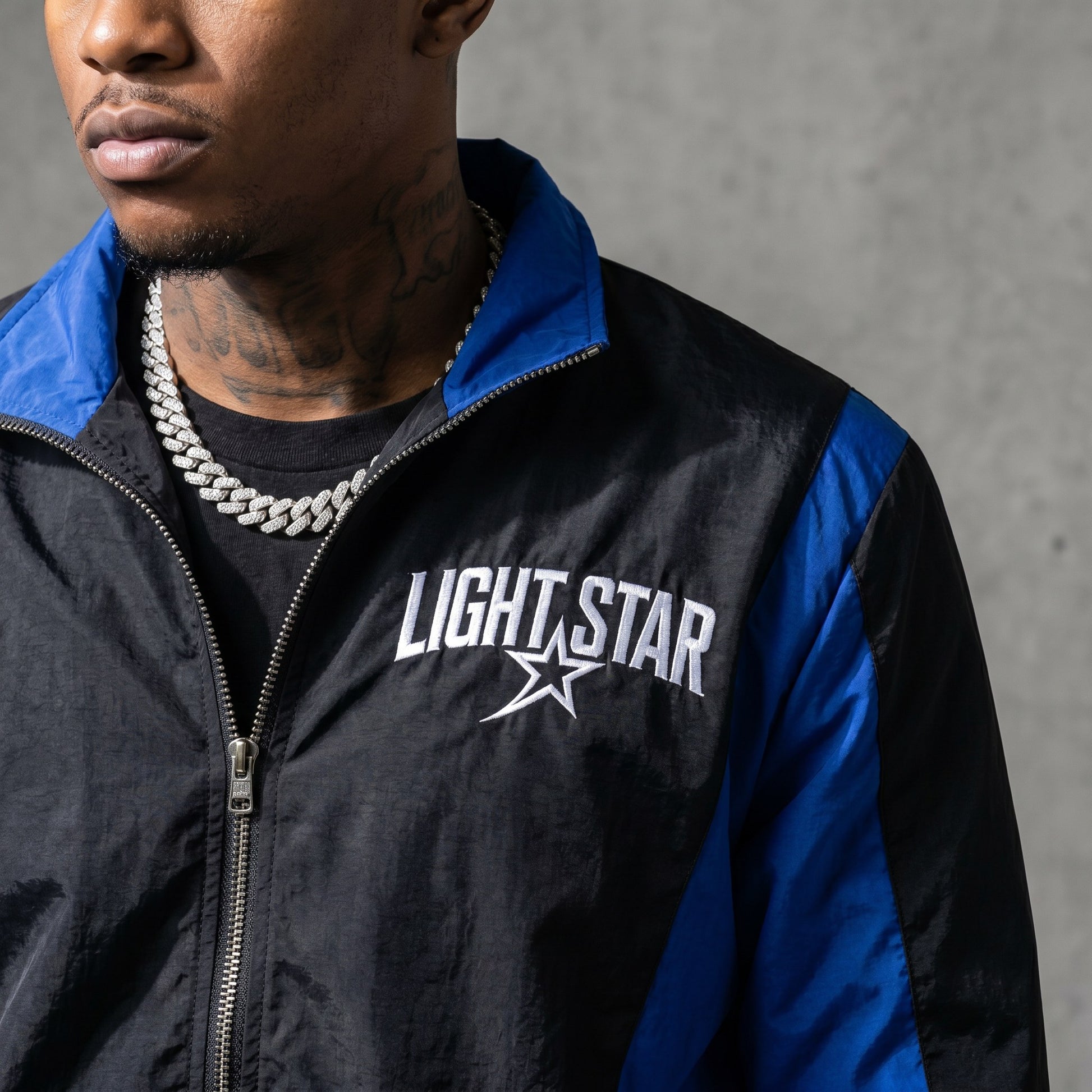 Contrast Panel Nylon Tracksuit Jacket Black/Royal Blue
