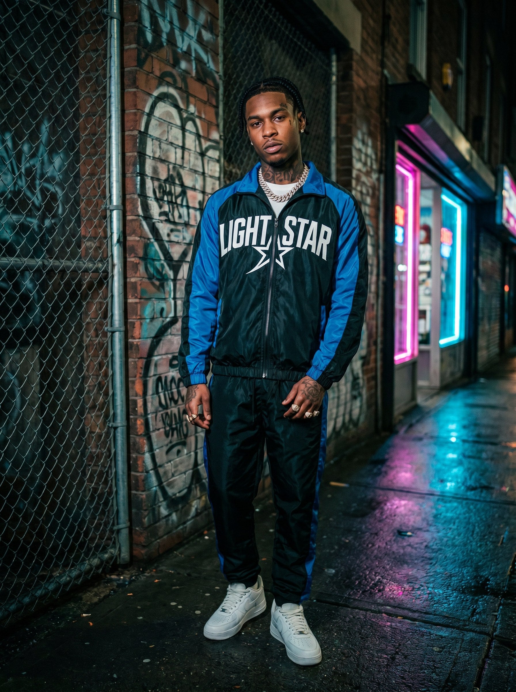 Contrast Panel Nylon Tracksuit Jacket Black/Royal Blue