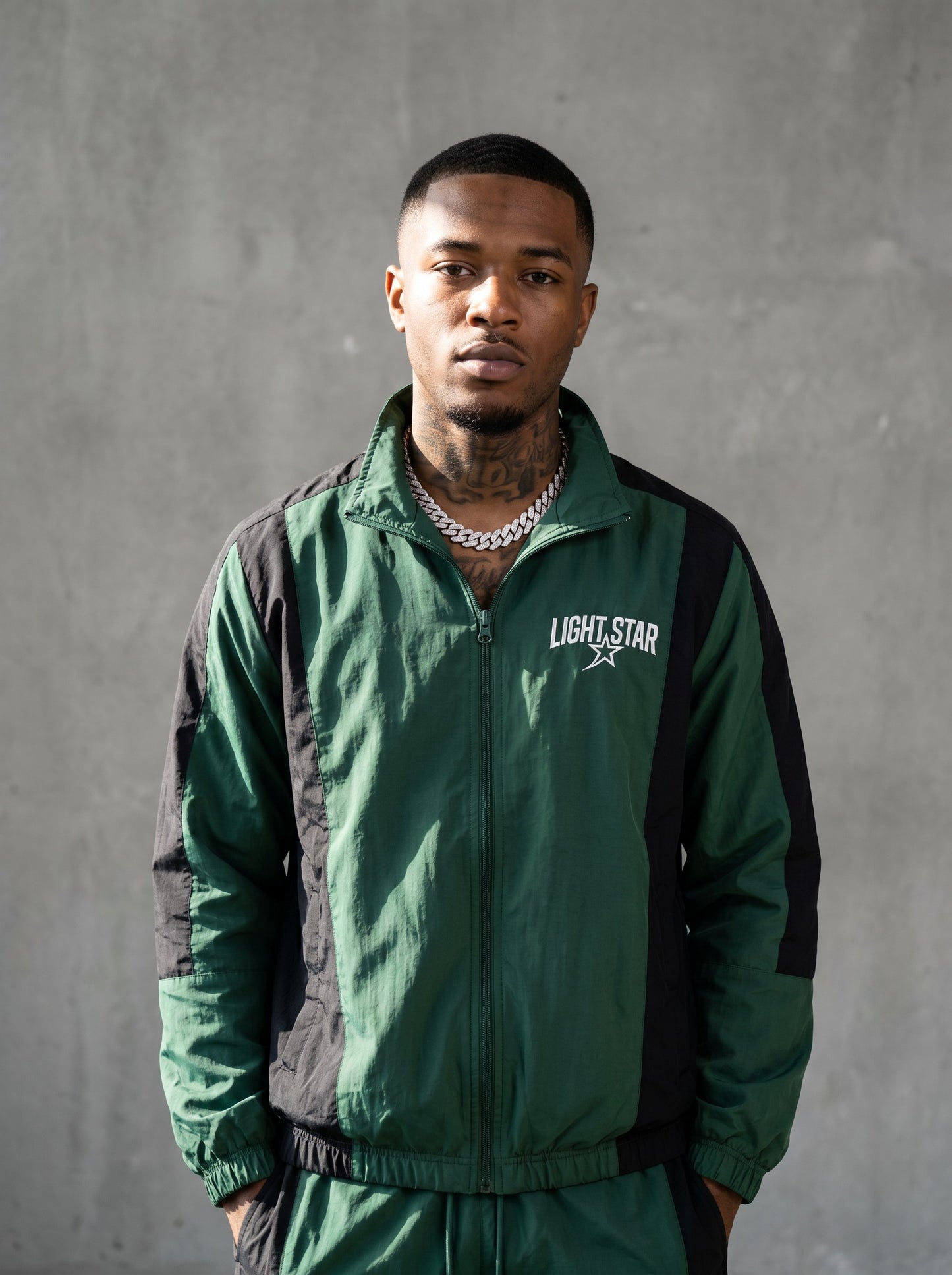 Contrast Panel Nylon Tracksuit Jacket Forest/Black
