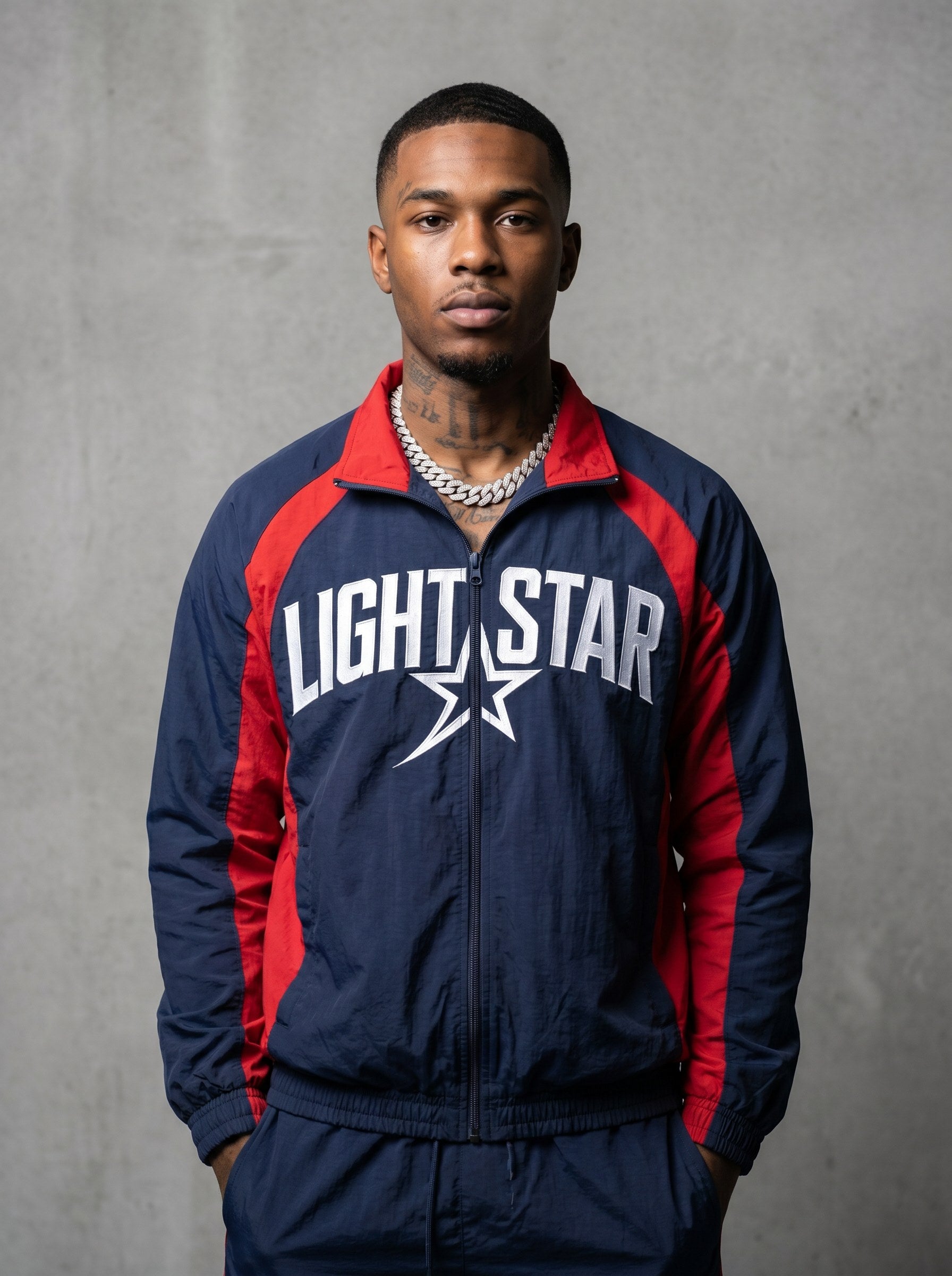 Contrast Panel Nylon Tracksuit Jacket Navy/Red